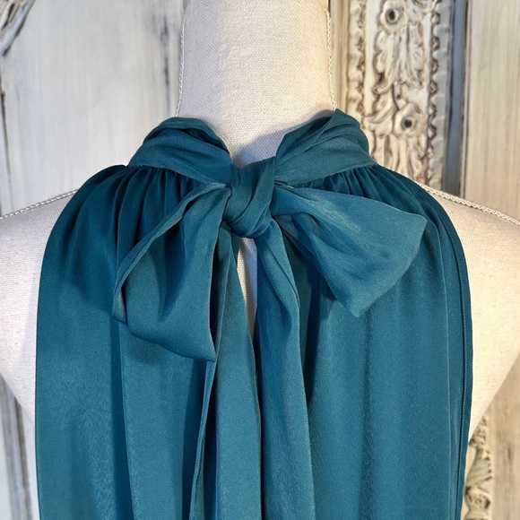Max Studio Elegant Teal Halter Neck Women's Top with Back Bow - Picture 6 of 7